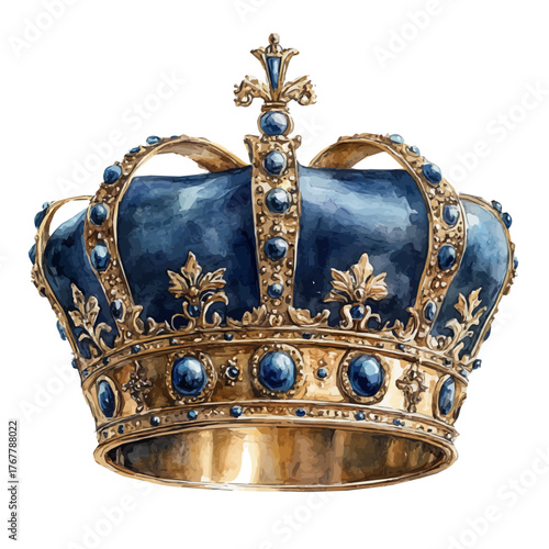 Queenas Crown, watercolor illustration vector, isolated on a white background.