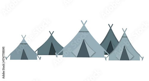A collection of blue gray teepee tents illustration.