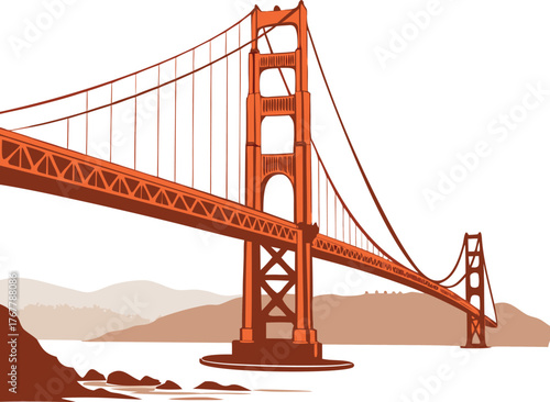 Golden gate bridge vector illustration | San francisco landmark graphic