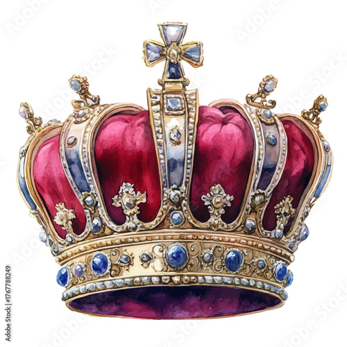 Queenas Crown, watercolor illustration vector, isolated on a white background.