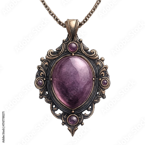 Protective Amulet Necklace, watercolor illustration vector, isolated on a white background.