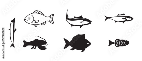 Fish icon vector set , fisheries logo symbol, seafood symbol, graphic design of fish in ocean, vector illustration eps 10.