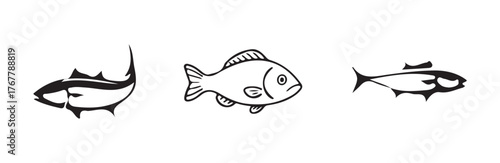 Fish logo icon set, different kinds of fish silhouette, ocean symbol or logo, fish vector designs, vector Illustration eps 10.