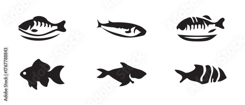 Fish icon vector set , fisheries logo symbol, seafood symbol, graphic design of fish in ocean, vector illustration eps 10.