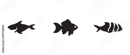 Fish logo icon set, different kinds of fish silhouette, ocean symbol or logo, fish vector designs, vector Illustration eps 10.