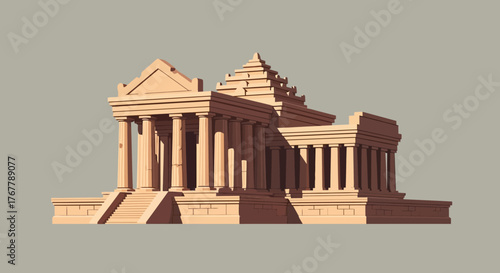 Ancient Roman Temple Architecture with Classical Columns and Pediment.