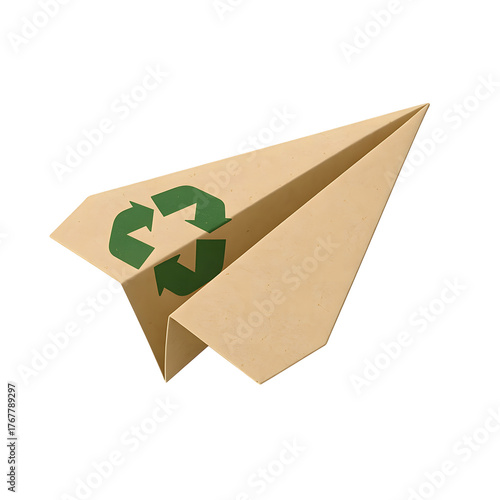 Eco-friendly paper airplane with recycling symbol soaring for sustainable future