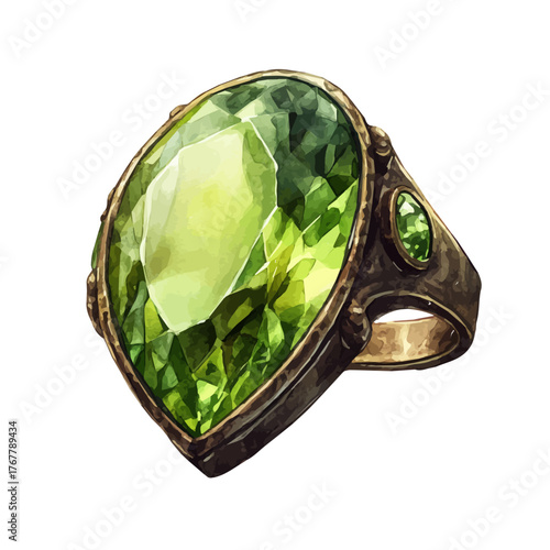 watercolor vector of Peridot Ring, isolated on a white background.