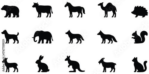 Wild and domestic animal silhouettes, Animal shape icon collection, Nature wildlife animal design set