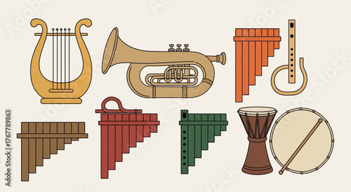 Collection of Ancient and Traditional Musical Instruments.