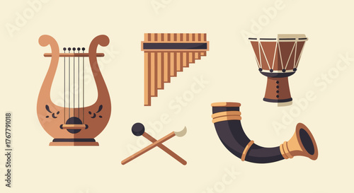 Collection of Diverse Musical Instruments from Different Cultures.