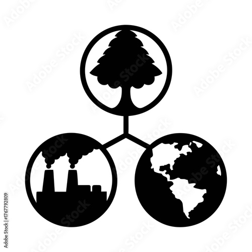 Environmental impact illustration showing pollution climate change and deforestation issues today