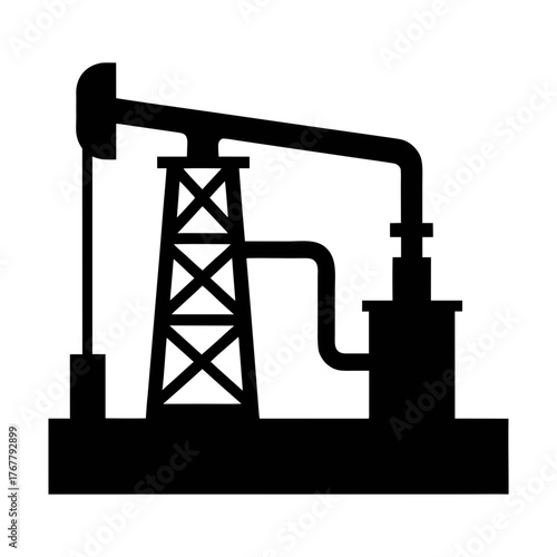 Oil rig pump jack silhouette vector illustration for petroleum industry and energy production concept