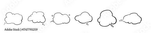 Collection of diverse hand drawn speech bubbles and thought bubbles in various shapes and styles. Speech bubbles and thought clouds collection doodle style for comic books and design silhouettes.