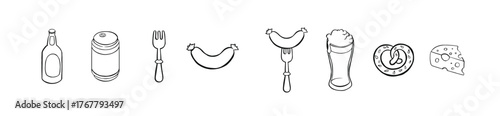 Set of beer icon, such as alcohol, brewery, craft beer, hop.  Beer Line Icon. Contains such Icons as Barrel, Six-pack, Keg, Signboard, Mug, drinks. Alcohol pub or bar glass. Vector illustration.