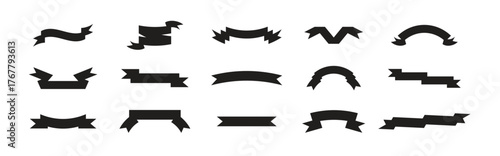Black ribbon banners set. Vector illustration for advertising luxury style. Vector set of black ribbon banners in flat style, vector illustration.