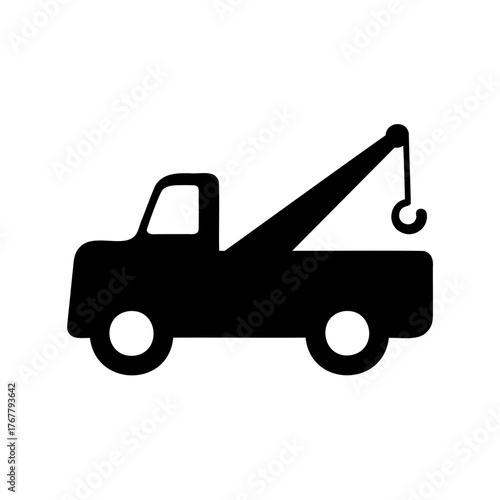 Black silhouette of a tow truck on a white background illustration