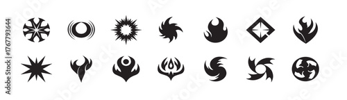 Spiral energy whirl texture vintage set circle leaf fire water bird wing modern swirl pattern. Business symbol abstract geomatic shape decorative botanical flower spiral swirl energy motion, vector il