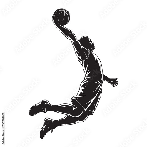 Basketball Player Dunking Silhouette Vector