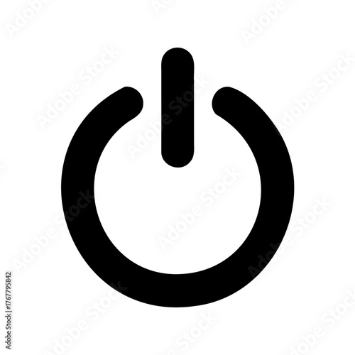 Simple Black Power Button Symbol Icon for Electronic Devices on White Background