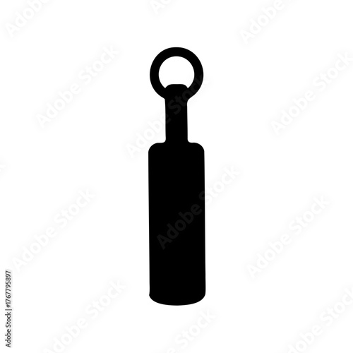Silhouette illustration of black bottle opener with circular handle on white background
