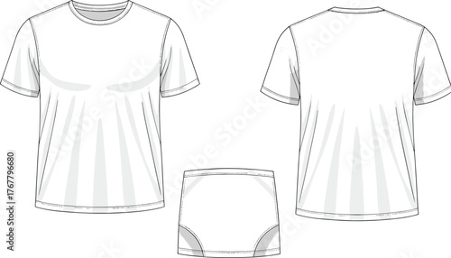 T-shirt, briefs, fashion, sketch, silhouette, technical, design, garment, basic, underwear, apparel, illustration, contour, construction, pattern, drawing, casual, short sleeves, elastic, fit