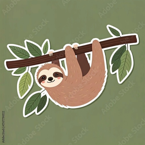 Cute sloth hanging on branch 