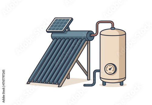 solar powered water heater sustainable home solutions flat vector illustration style isolated on white background