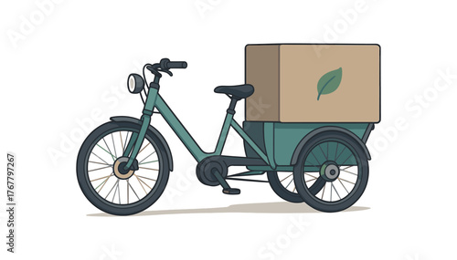 electric cargo bike eco delivery and last mile transport flat vector illustration style isolated on white background