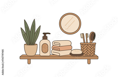 bathroom shelf self care space and interior aesthetics flat vector illustration style isolated on white background
