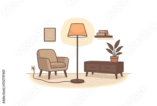 floor lamp ambient lighting and modern home atmosphere flat vector illustration style isolated on white background