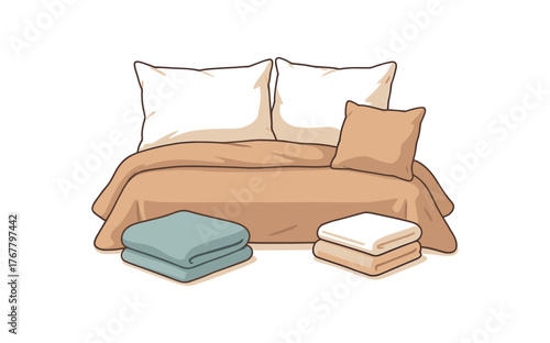 bedding set cozy bedroom essentials and comfort living flat vector illustration style isolated on white background