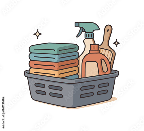 laundry basket organized home chores and clean living flat vector illustration style isolated on white background