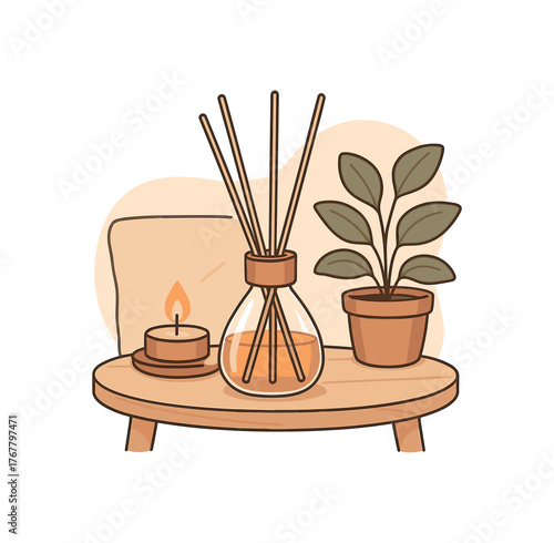 home fragrance diffuser cozy atmosphere and calming interior flat vector illustration style isolated on white background