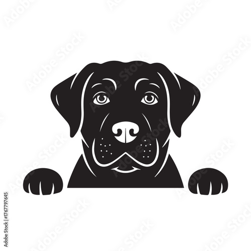 Labrador Dog Peeking Over Sign Silhouette Vector