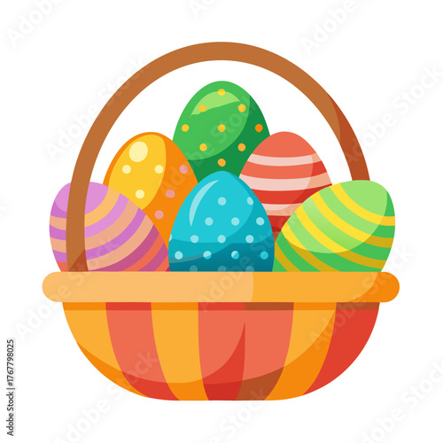 Colorful easter eggs in a wicker basket vector illustration