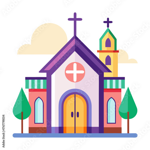 Easter sunday church illustration with a cross and religious symbols
