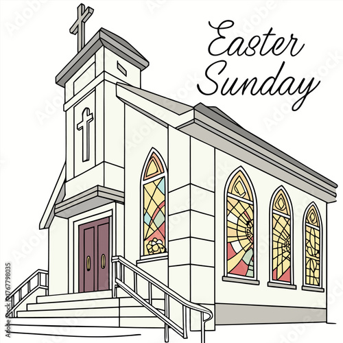 Easter sunday church illustration with a cross and religious symbols