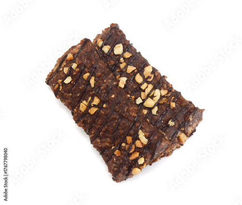 Honey bars with peanuts on white background