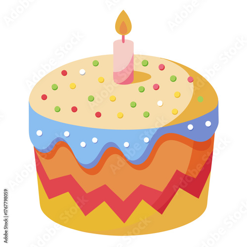 Flat vector illustration of an easter cake with sprinkles and a candle