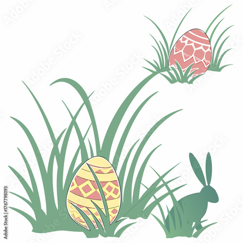 Charming easter egg hunt scene with hidden egg among grass