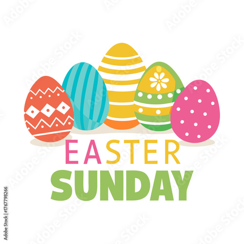Festive easter sunday greeting card design with colorful eggs and floral accents