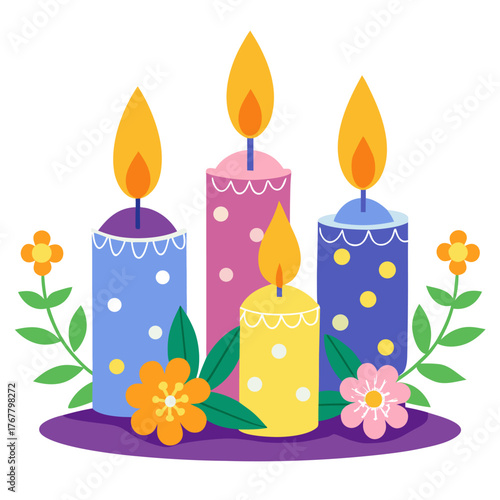 Elegant easter sunday candles adorned with delicate floral arrangements