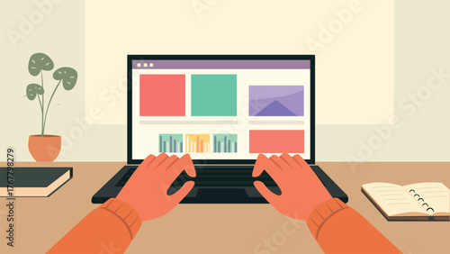 Work presentation. Bussines people working in office. Remote work. Flat illustration for bussines.