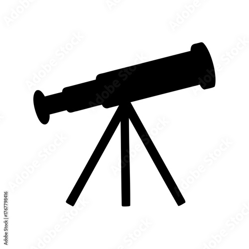 Silhouette of a telescope on a tripod for astronomy and exploration