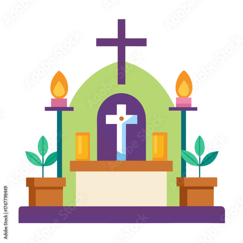 Easter sunday altar with candles and religious symbols