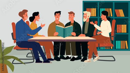 Work presentation. Bussines people working in office. Remote work. Flat illustration for bussines.