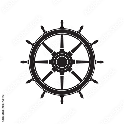 Classic ship wheel silhouette nautical maritime transportation emblem