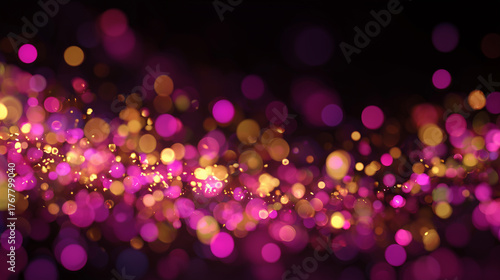 Abstract background with glowing golden and magenta bokeh lights — festive and elegant backdrop symbolizing celebration, glamour, and digital energy, ideal for holiday or party design themes