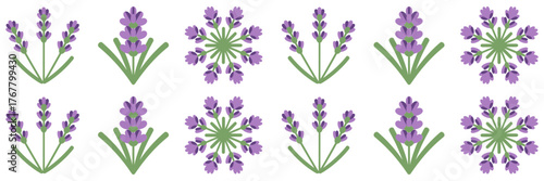 Lavender sprigs seamless border, purple blossoms repeating pattern, farmhouse decor, botanical stationery, textile surface print, spring floral design